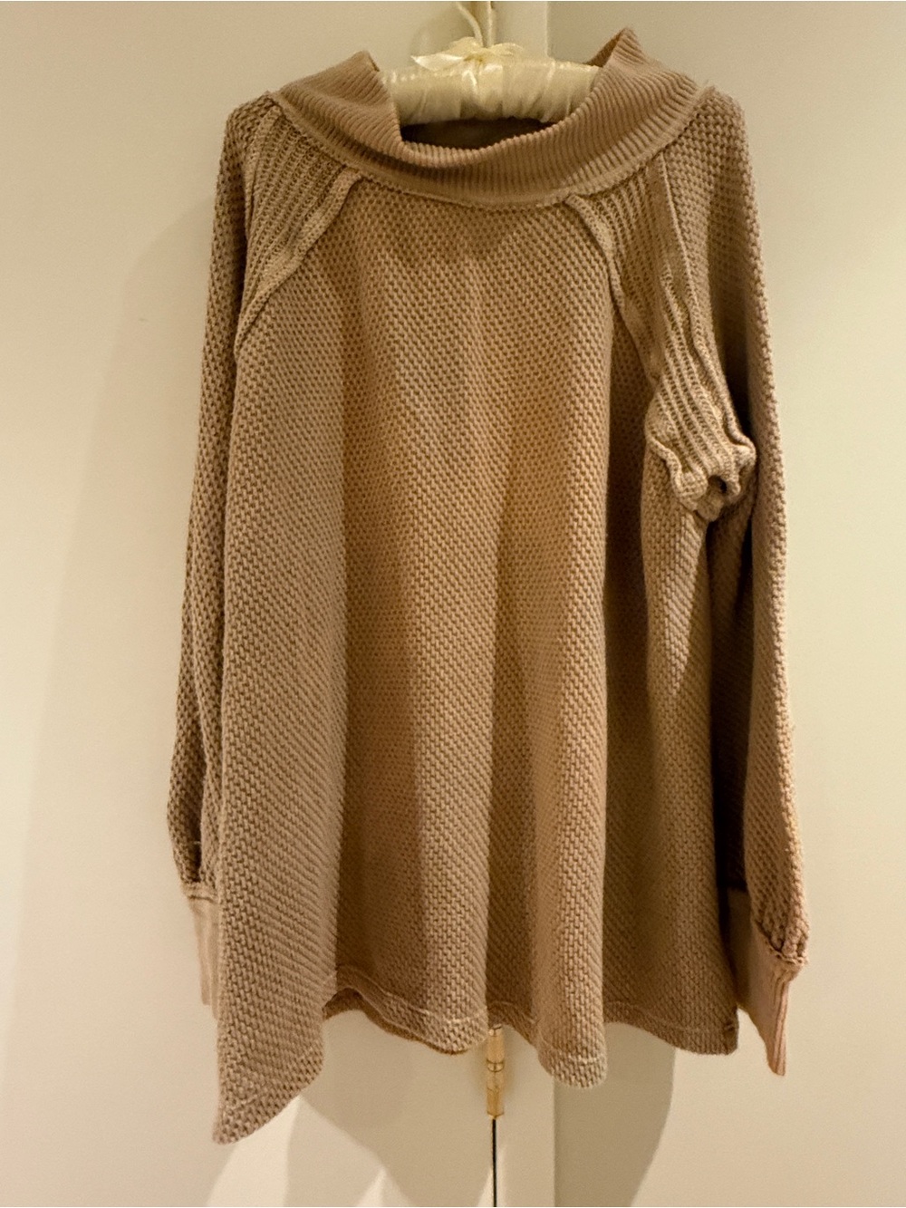 We The Free Taupe Cowl-Neck Oversized Knit Sweater